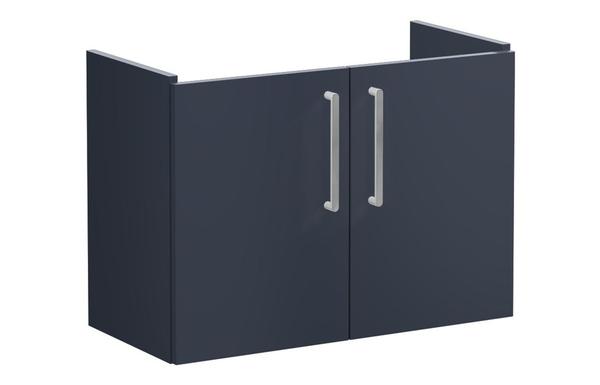 VitrA Root Flat 80cm 2 Door Wall Hung Slim Washbasin Unit - Matt Dark Blue